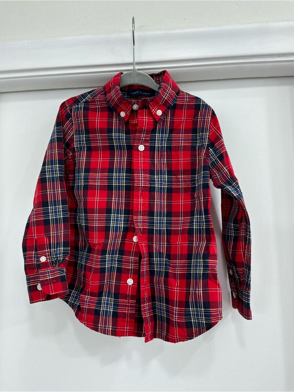 Janie and Jack Red Navy Plaid Button-Down Shirt